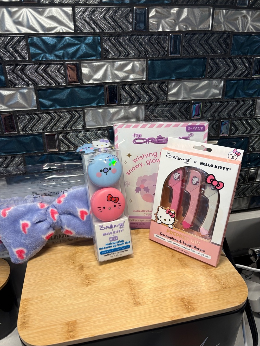 Hello Kitty Pink and Light Blue Face Mask & Skincare Accessory Set